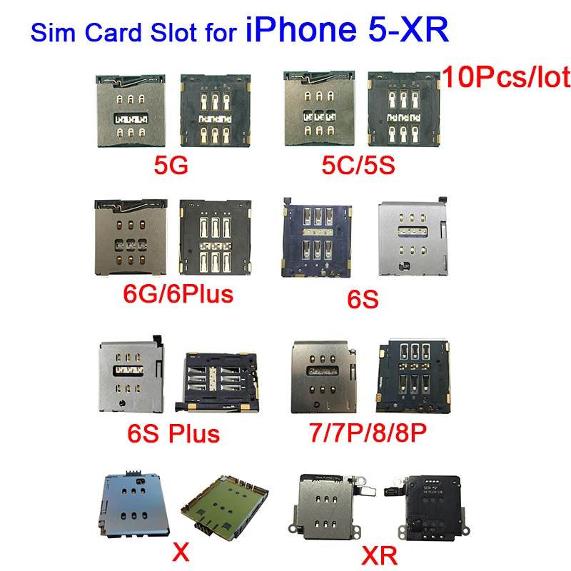 10 шт./лот слот для sim-карты гнездо для iPhone X XR 5 5S 5C 6 6S 7 8 Plus внутренний Nano SIM кардридер адаптер запасные части