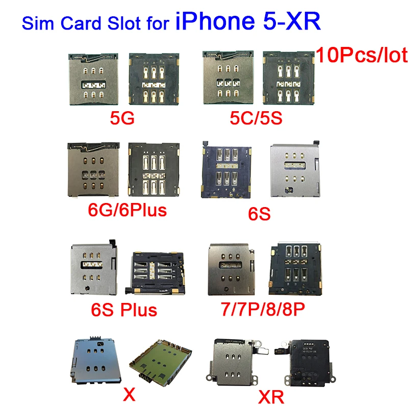 10 шт./лот лоток для SIM карты Гнездо iPhone X XR 5 5S 5C 6 6S 7 8 Plus внутренний Nano кардридер