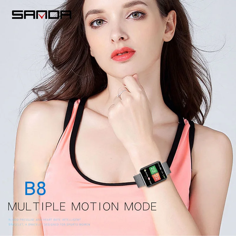 SANDA B8 Men Smart SPO2 13 Languages Digital Watch Female Call Reminder Heart Rate Monitor Watches Calorie Step Beauty Watches