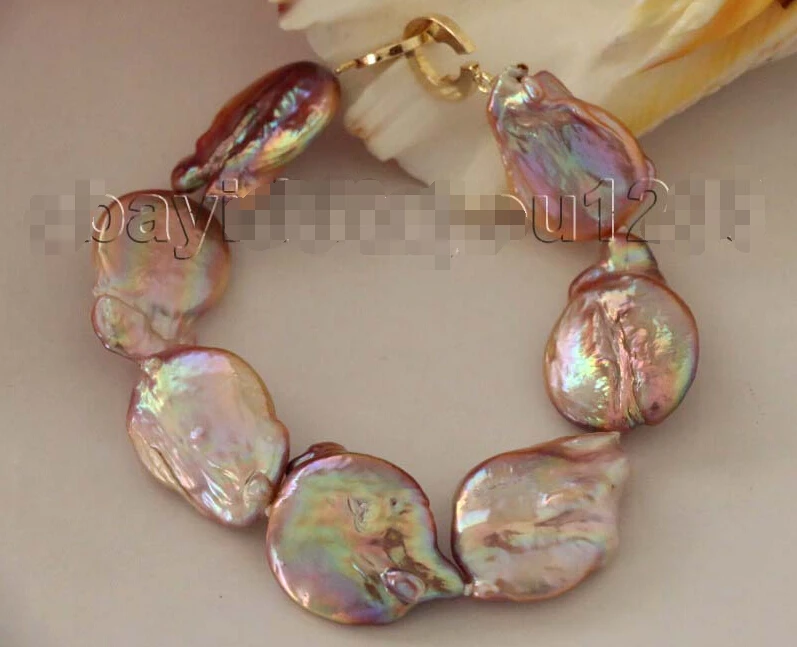 

A 8.5" Genuine Natural 26mm Purple Reborn Keshi Pearl Bracelet 14KGP #f1935!