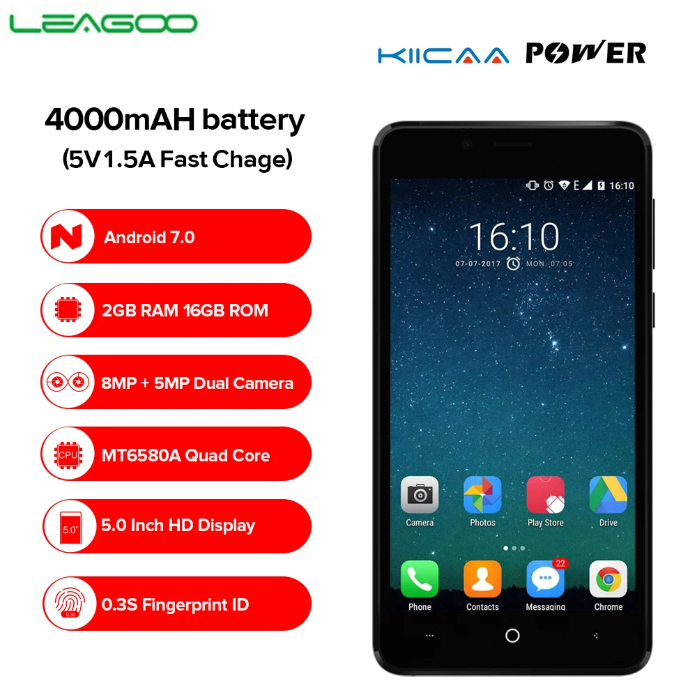 Продажа LEAGOO KIICAA мощность 3g мобильный телефон Android 7,0 двойная задняя камера Камера 4000 мАч 2 ГБ + 16 Гб MT6580A 4 ядра 5,0