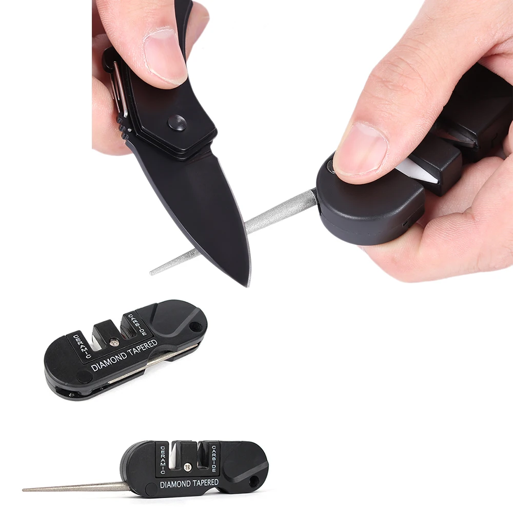 

Three Stages Ceramic Carbide Diamond Knife Sharpener Pocket Outdoor EDC Tool Fish Hook Professional Sharpening Stone