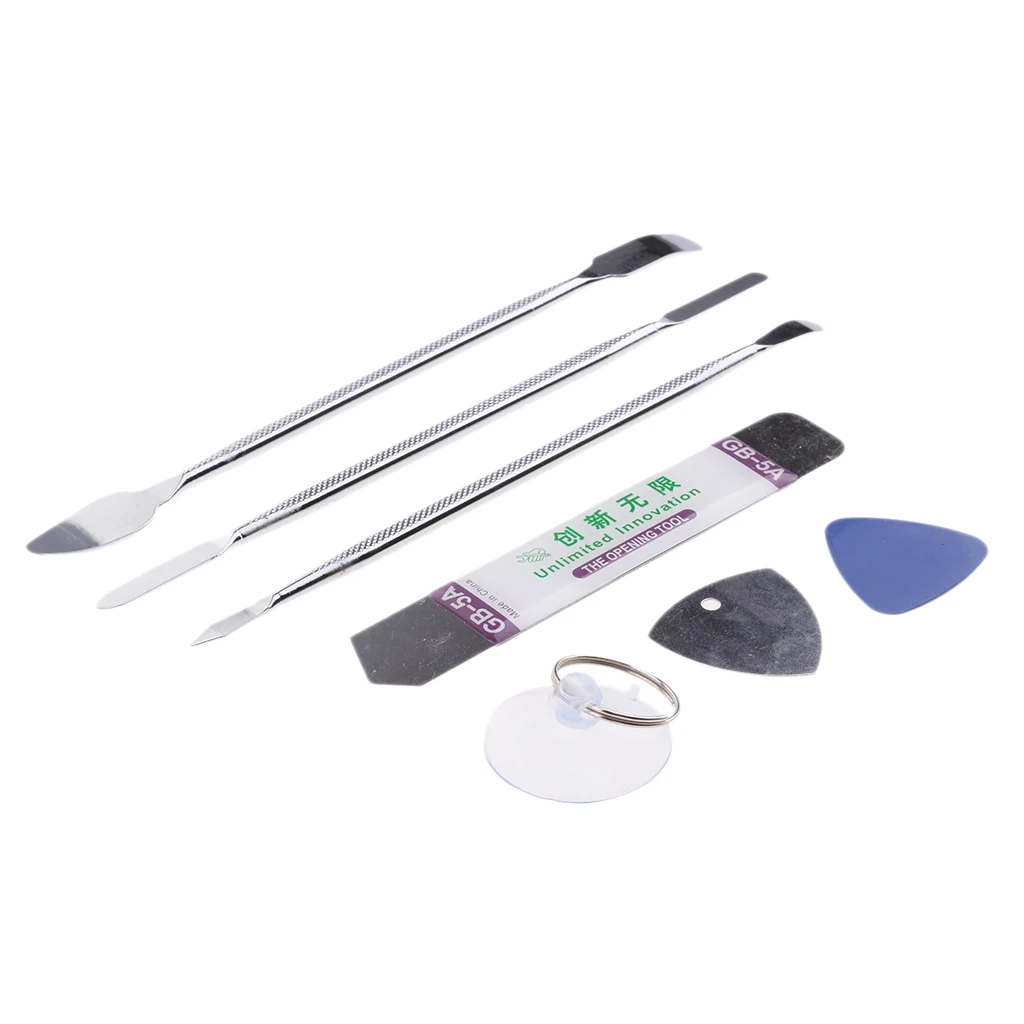 7pcs Metal Opening Pry Tool Pry Bar + Long Board Spudger + Suction Cup + Triangle Paddle Disassemble Repair Kit Set