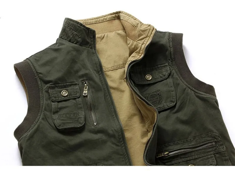 M~3XL 2015 Autumn Spring Reversible Casual Men Vest Coat AFS JEEP Cotton Pocket Cargo Outdoor Sleeveless Jackets Waistcoat Vests (12)