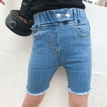 

Baby girl pants 2019 summer new children's pants, foreign gas, 2 button jeans, Korean version of the wild five-point pants tide