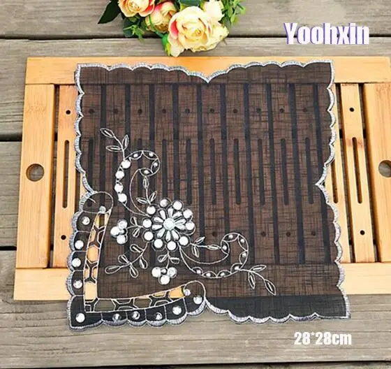 

Luxury lace beads black embroidery table place mat placemat drink Cup mug tea coffee coaster doily pad wedding dining kitchen