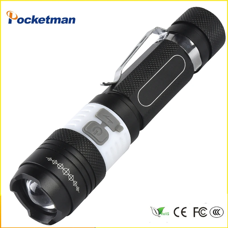 USB удобный мощный светодиодный светильник-вспышка перезаряжаемый фонарь usb флэш-светильник карманный светодиодный фонарь для охоты черный