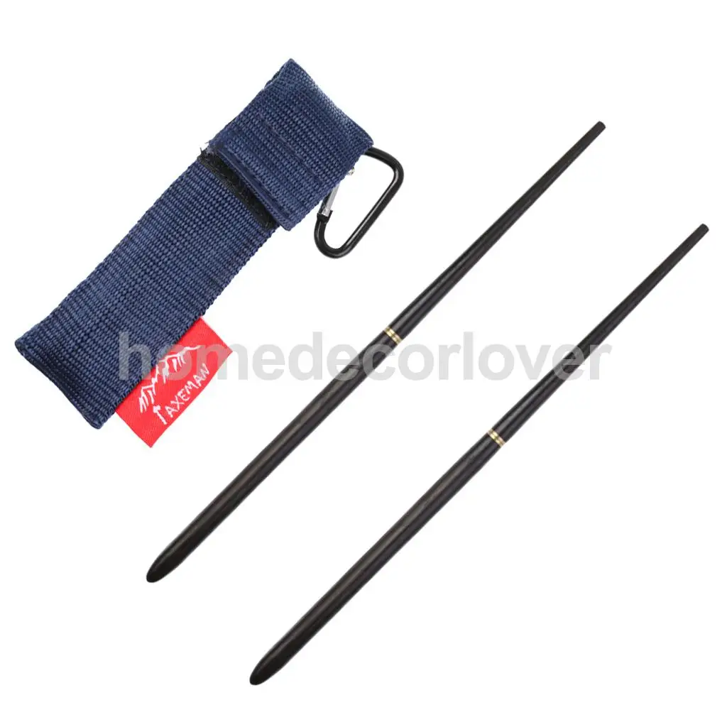 

Camping Backpacking Picnic Outdoors Ebony Wood Chinese Foldable Folding Wooden Chopsticks Tableware Cutlery Set with Pouch