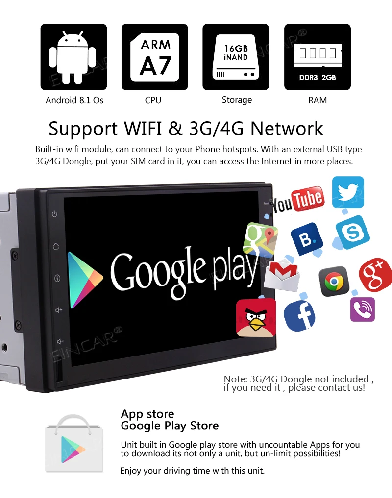 Perfect Android 8.1 Car Radio in dash Bluetooth GPS Navigation Head Unit Support Steering wheel control FM/AM/RDS Wifi/3G/4G/DVR 7 inch 1