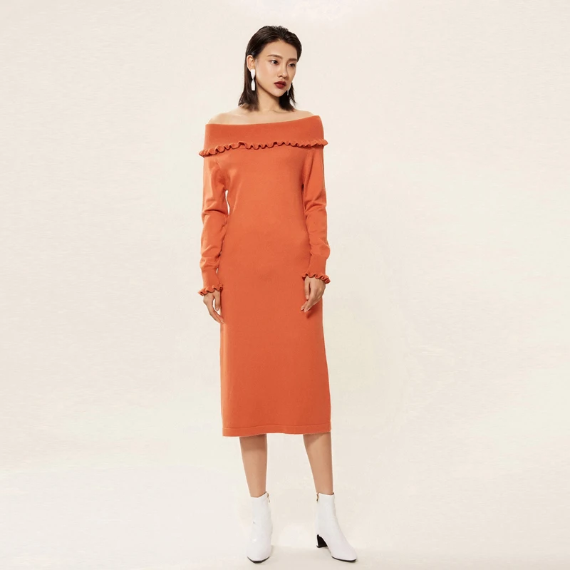 

Female Long Winter Dresses 2018 Autumn Cashmere Sweater Dress Women Elegant Off Shoulder Knitted Sexy Dress Korean Vestido Party