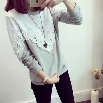 

Flower Lace Cotton 5XL Plus Size 2020 New Autumn Korean Women Hoodie Patchwork Maxi Sweatshirt Female Loose Long Sleeve Hoodies