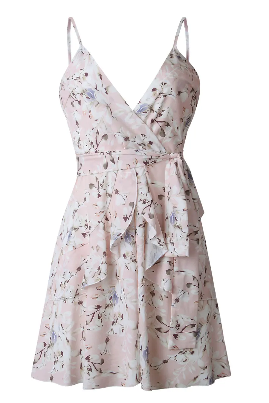 Gladiolus 2019 Women Summer Dress Sleeveless V Neck Floral Print Belt Tunic Mini Sexy Bohemian Dress Women Ruffle Beach Dresses  (33)
