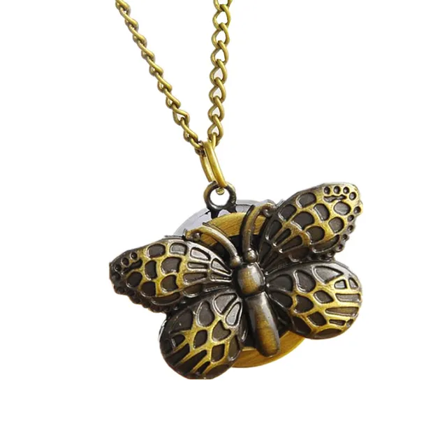 Womens Quartz Pocket Watch 1 PC Vintage Watch Necklace Bronze Butterfly Design U Womens Quartz Pocket Watch 1 PC Vintage Watch Necklace Bronze Butterfly Design U