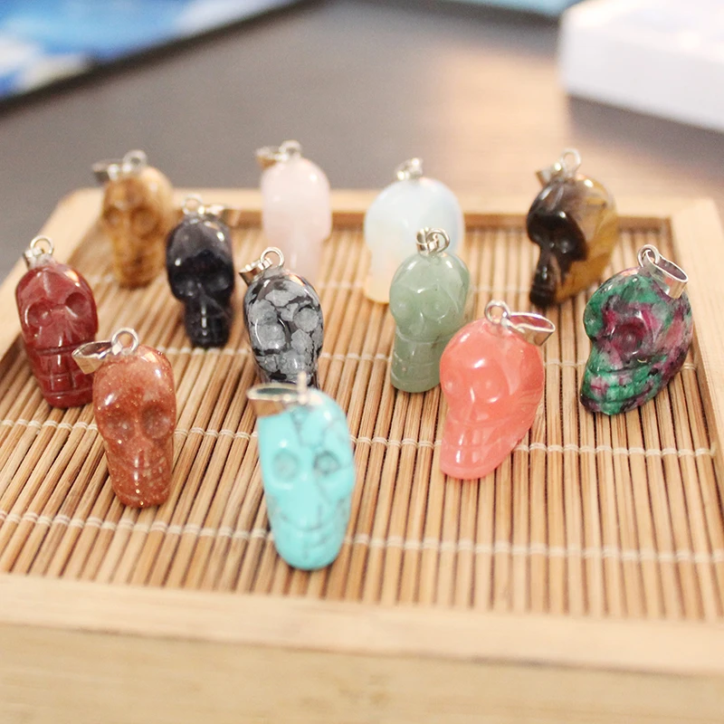

2017 fashion natural stone mixed carved skull skeleton charms pendants for diy jewelry making 12pcs/lot Wholesale free shipping