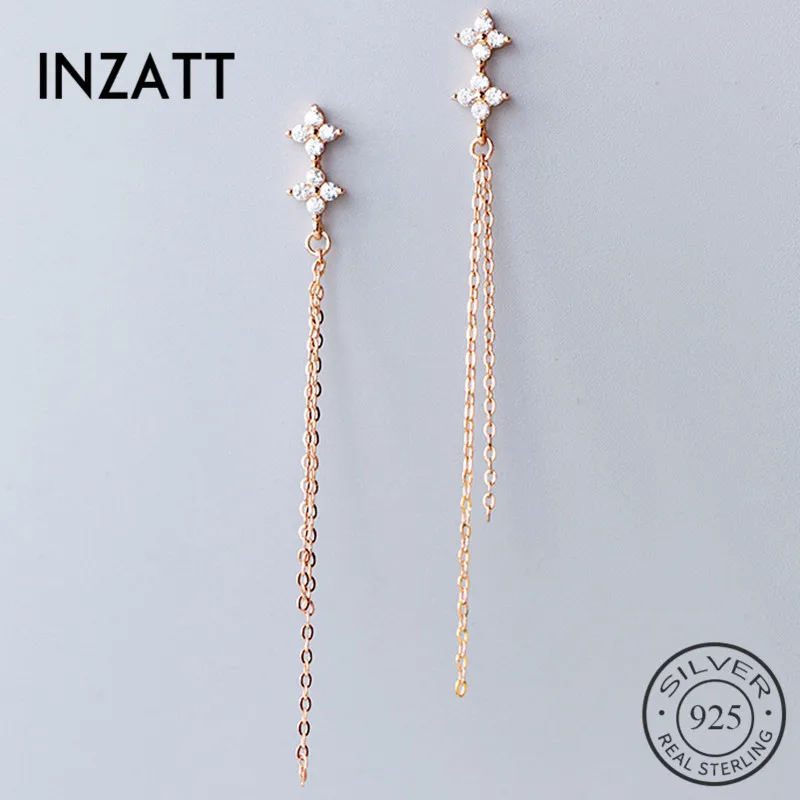

INZATT Real 925 Sterling Silver Chain Zircon Tassel Elegant Drop Earrings For Women Cute Party Minimalist Fine Jewelry 2019 Gift