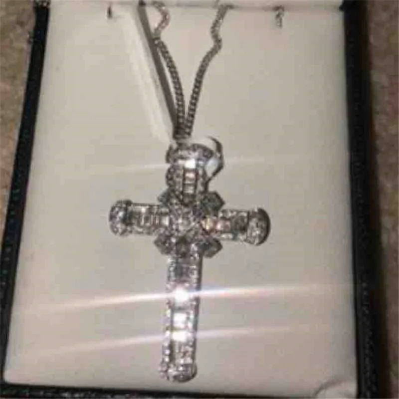 Роскошный длинный крест кулон ожерелье 925 стерлингового серебра фианит AAAAA вечерние свадебные крест кулон для женщин мужчин ювелирные изделия Хип-хоп