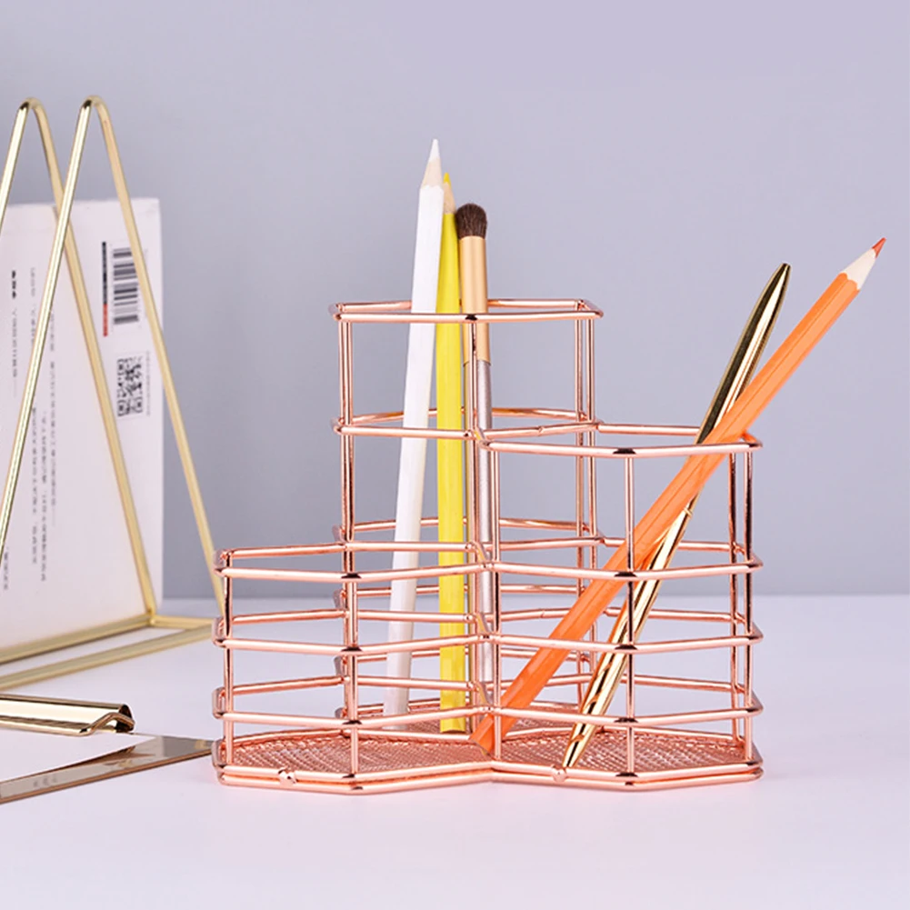 

Gift Iron Wire Space Saving Pen Holder Hexagonal Combination Modern Organizer Vase Desktop Simple Home Fashion Sundries Storage