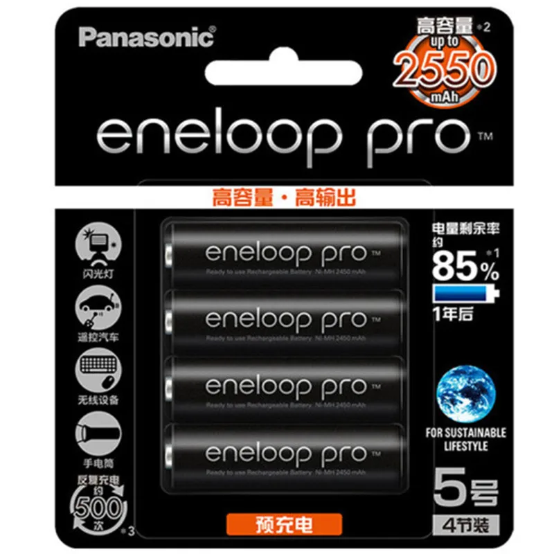 4 шт./лот Panasonic Eneloop Оригинальная батарея Pro AA 2550mAh 1,2 V Ni-MH камера игрушка-фонарик предварительно заряженные аккумуляторы