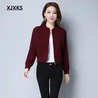 XJXKS Ladies Clothing Beautiful Streetwear Women Cardigans Sweater Coat Simple Zipper Pockets Casual Short Sweaters Coats