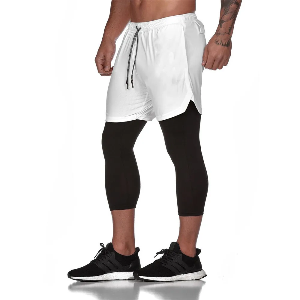 Joggers спортивные штаны Новые мужские 2 в 1 обтягивающие брюки шорты/Леггинсы двухслойные спортивные мужские тренажерные залы фитнес быстросохнущие спортивные брюки