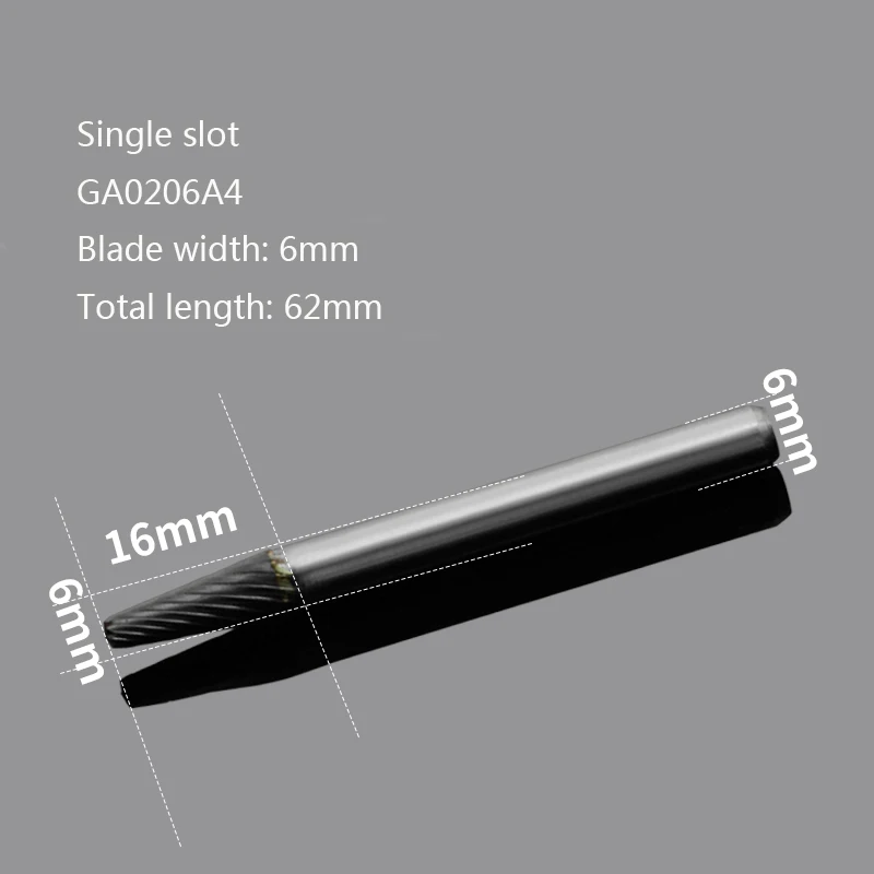 Single slot 6mm L-образная вращающаяся Шлифовальная головка из сплава вольфрама и стали, резьба по дереву, Электрический Фрезерный резак, конусный купол, металлический файл с одним слотом - Цвет: Single slot 6mm
