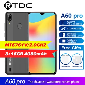 

Blackview A60 Pro Smartphone Quad Core Android 9.0 Pie 4080mAh Cellphone 3GB+16GB Waterdrop Screen Face ID 4G Mobile Phone