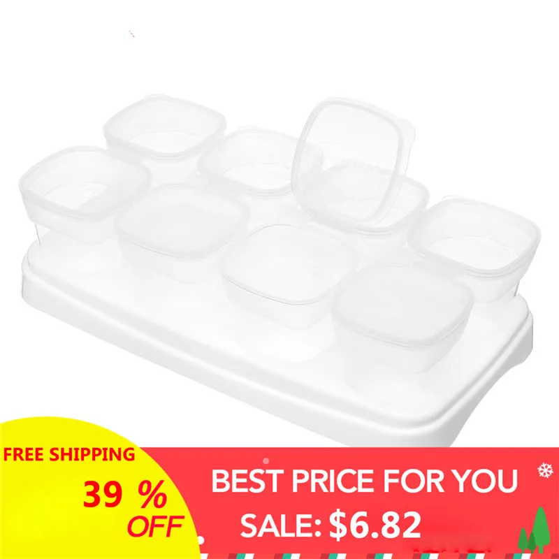 8x70ml Baby Box Weaning Food Storage Containers Freezing Cubes Feeding Pots Tray Storage Gruel Rice BPA Free  For Kids Childern