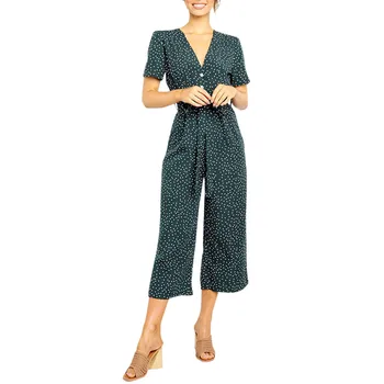 

JAYCOSIN clothes Women Casual Jumpsuit Short Sleeve V Neck High Waisted Wide Beach sweet Playsuits