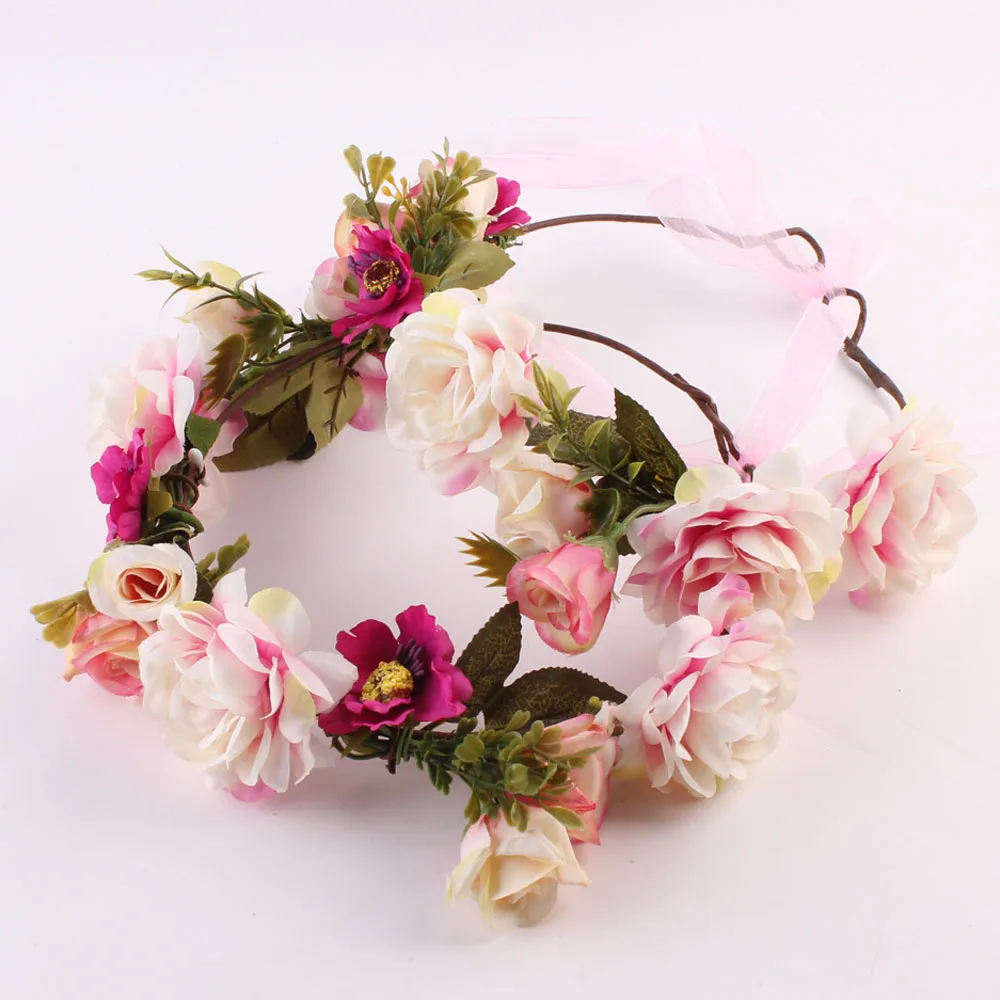 

1 Pc Hot Fashion Spring Summer Mommy & Kids Wreath Flowers Headband Floral Crown Hairbands Wedding Party Lady Girls Headwear