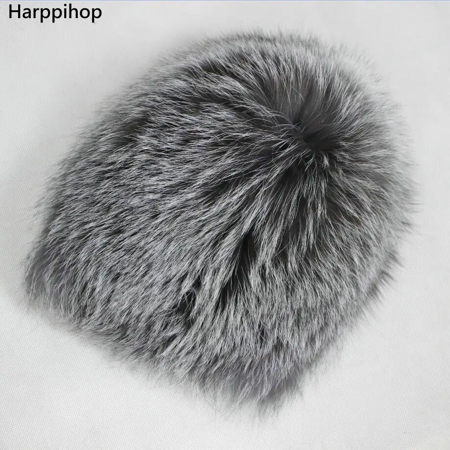 Harppihop меховые женские зимние меховая шапка из натуральной меха лисы шапки вязаные Silver Fox меховой Шапки женский русские Бомер Шапки