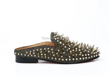 

spring summer Men's casual Mules Spikes Studded Flats gold Rivets slides Casual Shoes handmade loafers shoes men