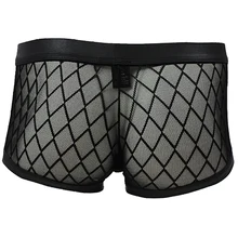 Мужская женственная сетчатая прозрачная Шорты Нижнее белье черные трусы M L XL