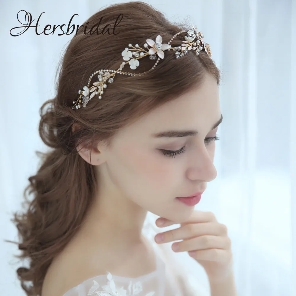 Crystal Floral Wave Bridal Headpiece Handmade Pealrs And Rhinestone Wedding Headband Tiara Lovely Hair Vine 2018 (3)