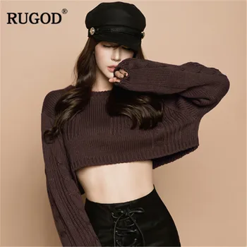 

RUGOD Korean Style Short Women Sweaters O-Neck Fashion Women Pullovers Knitted Women Tops sueter mujer invierno 2018