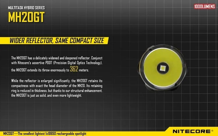 2016 новое поступление nitecore MH20GT Перезаряжаемые 7 режимов 1000lm XP-L Hi V3 светодиодные лампы 18650 CR123 Факел Бесплатная доставка