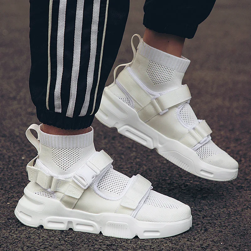 Best Ins Men Dad Sneakers Spring Summer Weave Buckle Sock Shoes Breathable Hip Hop Sneakers Tenis Masculino Adulto Zapatos De Hombre