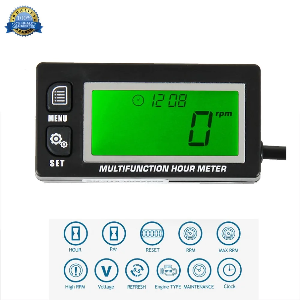 

Tachometer Voltmeter Multifunction Hour Meter with Clock 2&4 Stroke for Small Engine Boat Outboard Lawn Mower Generator HM028