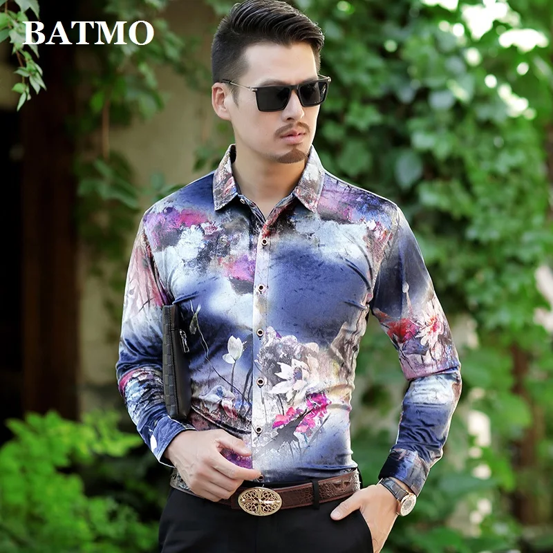 Batmo 2019 Новое поступление Весенняя бархатная повседневная мужская рубашка с принтом, модная мужская рубашка, большие размеры M, L, XL, XXL, 3XL, 4XL 8335