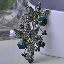 Turco Broche de Joyería de Plata Antiguo Plateado Azul Verde Doble Bufanda Pins Broches de La Flor para Las Mujeres Joyería Declaración