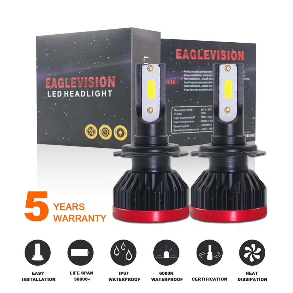 

CARPRIE Car light 2019 hot sale 2PCS H7 Mini EV7 Car Front LED Bright Headlights Bulbs Kit 200W 22000LM 6000K high quality 9719