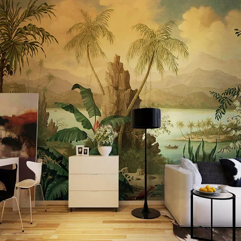 Пользовательские 3D обои Искусство Настенная роспись Европейский стиль ретро пейзаж картина маслом тропический лес банан кокосовое дерево обои