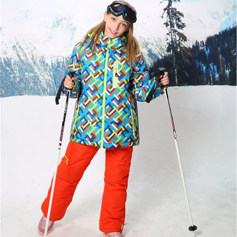 

Children Ski Suits 2017 New Fashion Kids Boys Windproof Warm Ski Jackets+Bib Pants Teenage Girls Winter Snowsuit Outdoor Wear