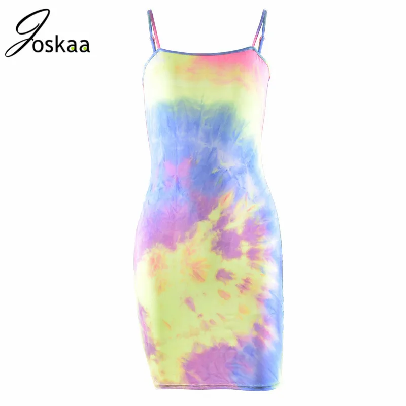 

Spaghetti Strap Backless Rainbow Colorful Print Club Beachwear Sexy Bandage Slim Hips Summer 2019 Women Dress Femme Vestidos Min