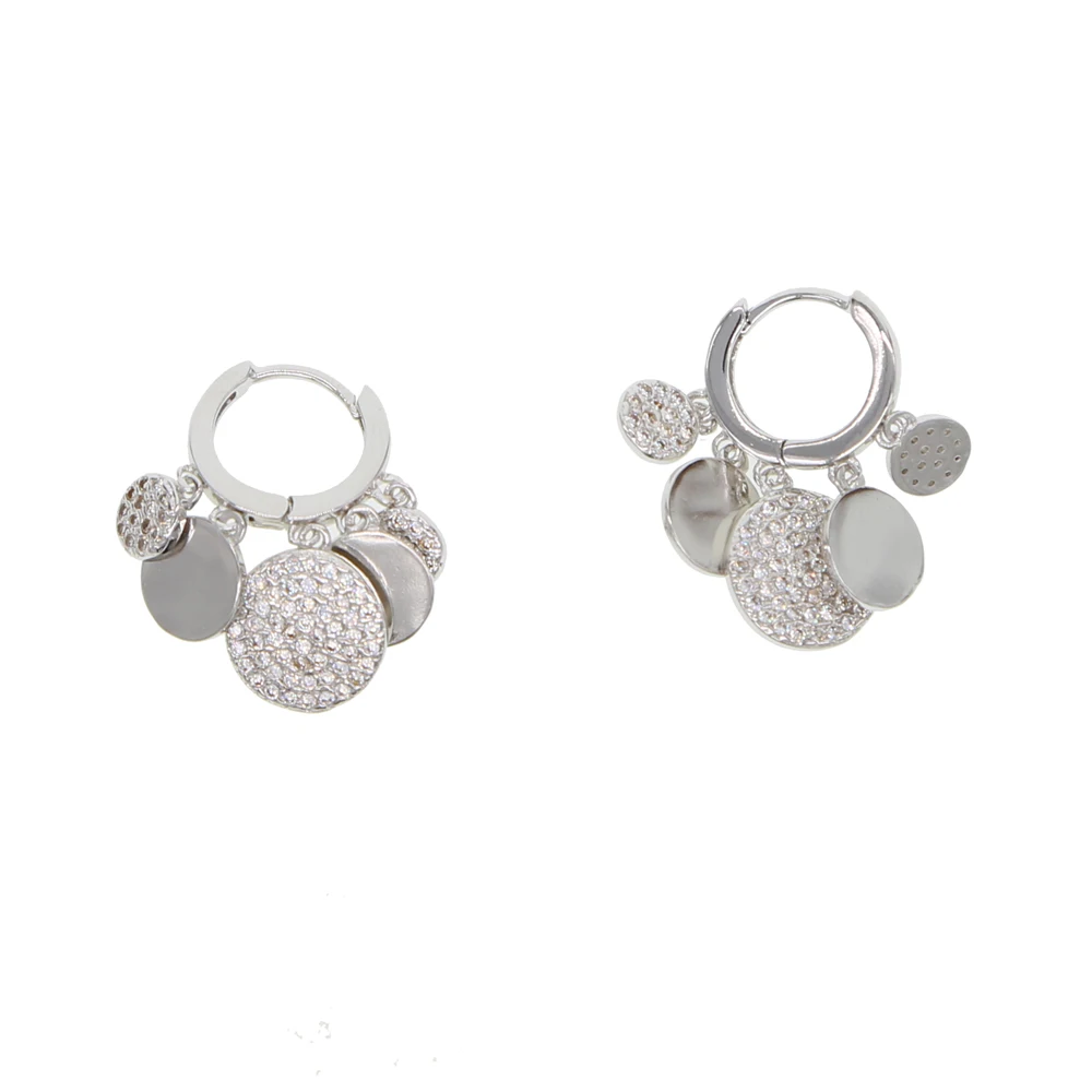 2018 Winter NEW Fashion rose gold color pendant Dangle disc earrings Women/Girl's silver Color CZ Zircon Earrings brincos femme
