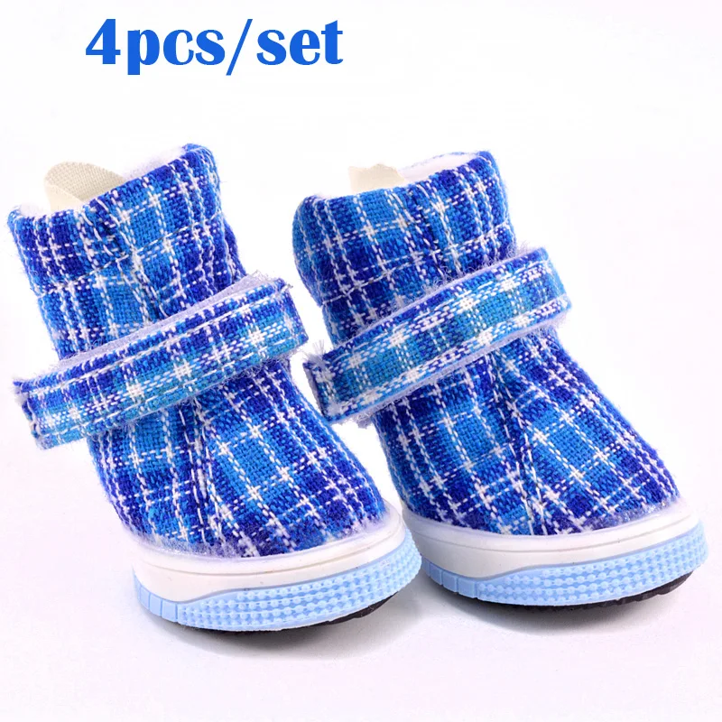 Plaid Nieuwe Hond Schoenen Winter Herfst Pet Sneeuw Warme Laarzen 4 Stks/set Puppies Rassen Katten Schoeisel Accessoires Voor Kleine Dieren yorkov