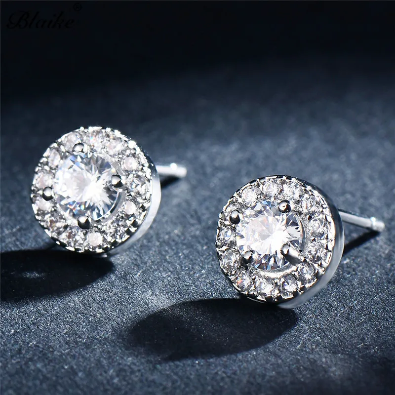 

Blaike Small White Clear Cubic Zircon Stud Earrings For Women Fashion Girls 925 Sterling Silver Filled Dainty Crystal Jewelry