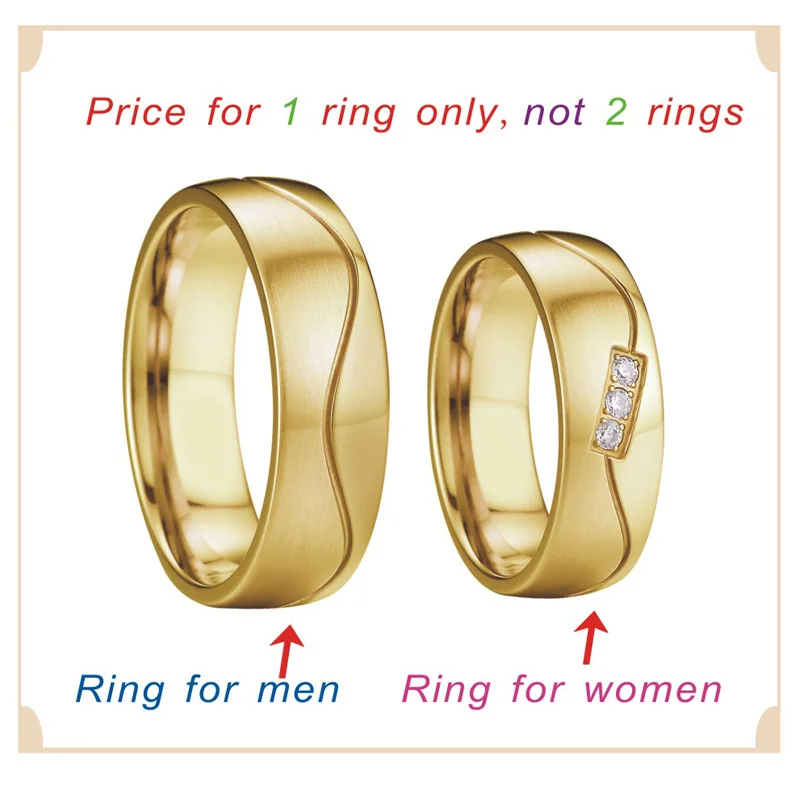 Gold color Titanium stainless steel rings men Jewelry Alliances Anniversary engagment wedding band Couple rings for women