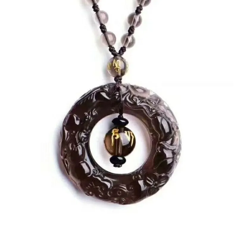 

Free Shipping Men Jades Pendant Necklace Natural Ice Obsidian Peace Buckle Pendant Gift for Men Women Fashion Jewelry Free Chain
