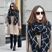 New Lady Women Blanket black white Plaid Cozy Checked Tartan Scarf Wraps shawl