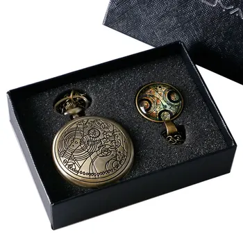 

Doctor Who Theme Vintage Pocket Watch With Dr. Who Symbols Design Glass Dome Pendant Packing With Gift Box Xmas Halloween New